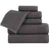 Superior 6 Piece Cotton Towel Set, Includes 2 Bath Towels, 2 Hand Towels, 2 Face Towel/Washcloths, Daily Use for Bathroom, Guest Bath, Ribbed, Absorbent, Home Essentials, Soho Collection, Coffee(Charcoal)