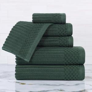 Superior 6 Piece Cotton Towel Set, Includes 2 Bath Towels, 2 Hand Towels, 2 Face Towel/Washcloths, Daily Use for Bathroom, Guest Bath, Ribbed, Absorbent, Home Essentials, Soho Collection, Coffee(Forest Green)