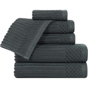 Superior 6 Piece Cotton Towel Set, Includes 2 Bath Towels, 2 Hand Towels, 2 Face Towel/Washcloths, Daily Use for Bathroom, Guest Bath, Ribbed, Absorbent, Home Essentials, Soho Collection, Coffee(Pine)