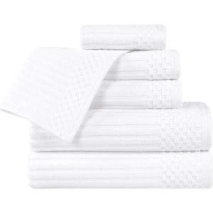 Superior 6 Piece Cotton Towel Set, Includes 2 Bath Towels, 2 Hand Towels, 2 Face Towel/Washcloths, Daily Use for Bathroom, Guest Bath, Ribbed, Absorbent, Home Essentials, Soho Collection, Coffee(White)