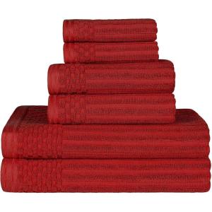Superior 6 Piece Cotton Towel Set, Includes 2 Bath Towels, 2 Hand Towels, 2 Face Towel/Washcloths, Daily Use for Bathroom, Guest Bath, Ribbed, Absorbent, Home Essentials, Soho Collection, Coffee(Burgundy)