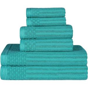 Superior 6 Piece Cotton Towel Set, Includes 2 Bath Towels, 2 Hand Towels, 2 Face Towel/Washcloths, Daily Use for Bathroom, Guest Bath, Ribbed, Absorbent, Home Essentials, Soho Collection, Coffee(Turquoise)