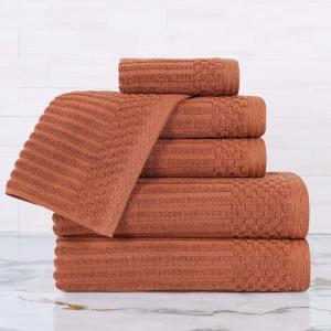 Superior 6 Piece Cotton Towel Set, Includes 2 Bath Towels, 2 Hand Towels, 2 Face Towel/Washcloths, Daily Use for Bathroom, Guest Bath, Ribbed, Absorbent, Home Essentials, Soho Collection, Coffee(Rust)