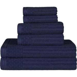 Superior 6 Piece Cotton Towel Set, Includes 2 Bath Towels, 2 Hand Towels, 2 Face Towel/Washcloths, Daily Use for Bathroom, Guest Bath, Ribbed, Absorbent, Home Essentials, Soho Collection, Coffee(Navy Blue)