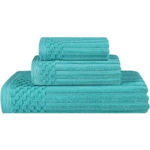 Superior 6 Piece Cotton Towel Set, Includes 2 Bath Towels, 2 Hand Towels, 2 Face Towel/Washcloths, Daily Use for Bathroom, Guest Bath, Ribbed, Absorbent, Home Essentials, Soho Collection, Coffee(Teal)