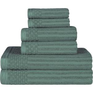 Superior 6 Piece Cotton Towel Set, Includes 2 Bath Towels, 2 Hand Towels, 2 Face Towel/Washcloths, Daily Use for Bathroom, Guest Bath, Ribbed, Absorbent, Home Essentials, Soho Collection, Coffee(Basil)