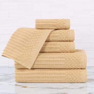 Superior 6 Piece Cotton Towel Set, Includes 2 Bath Towels, 2 Hand Towels, 2 Face Towel/Washcloths, Daily Use for Bathroom, Guest Bath, Ribbed, Absorbent, Home Essentials, Soho Collection, Coffee(Gold)