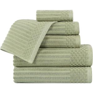 Superior 6 Piece Cotton Towel Set, Includes 2 Bath Towels, 2 Hand Towels, 2 Face Towel/Washcloths, Daily Use for Bathroom, Guest Bath, Ribbed, Absorbent, Home Essentials, Soho Collection, Coffee(Sage)