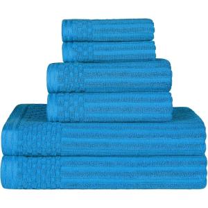 Superior 6 Piece Cotton Towel Set, Includes 2 Bath Towels, 2 Hand Towels, 2 Face Towel/Washcloths, Daily Use for Bathroom, Guest Bath, Ribbed, Absorbent, Home Essentials, Soho Collection, Coffee(Azure)