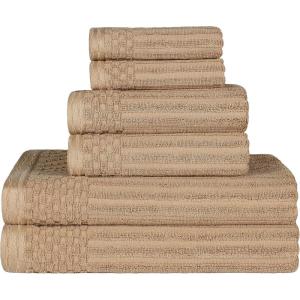 Superior 6 Piece Cotton Towel Set, Includes 2 Bath Towels, 2 Hand Towels, 2 Face Towel/Washcloths, Daily Use for Bathroom, Guest Bath, Ribbed, Absorbent, Home Essentials, Soho Collection, Coffee(Coffee)