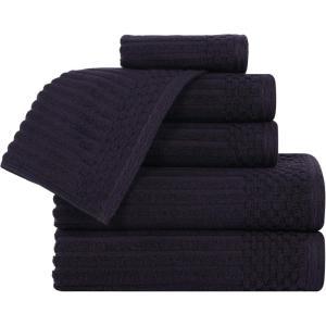 Superior 6 Piece Cotton Towel Set, Includes 2 Bath Towels, 2 Hand Towels, 2 Face Towel/Washcloths, Daily Use for Bathroom, Guest Bath, Ribbed, Absorbent, Home Essentials, Soho Collection, Coffee(Black)