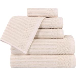 Superior 6 Piece Cotton Towel Set, Includes 2 Bath Towels, 2 Hand Towels, 2 Face Towel/Washcloths, Daily Use for Bathroom, Guest Bath, Ribbed, Absorbent, Home Essentials, Soho Collection, Coffee(Ivory)