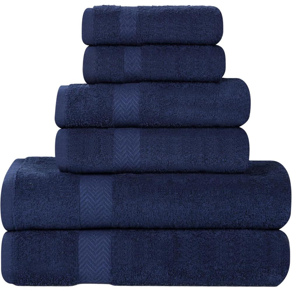 imageSuperior 8Piece Cotton Hand Towel Set Small Towels for Fast Dry Home Essentials Bathroom Decor Face Body Spa Resort Gym Lightweight Soft House Accessories Franklin Collection SilverNavy Blue