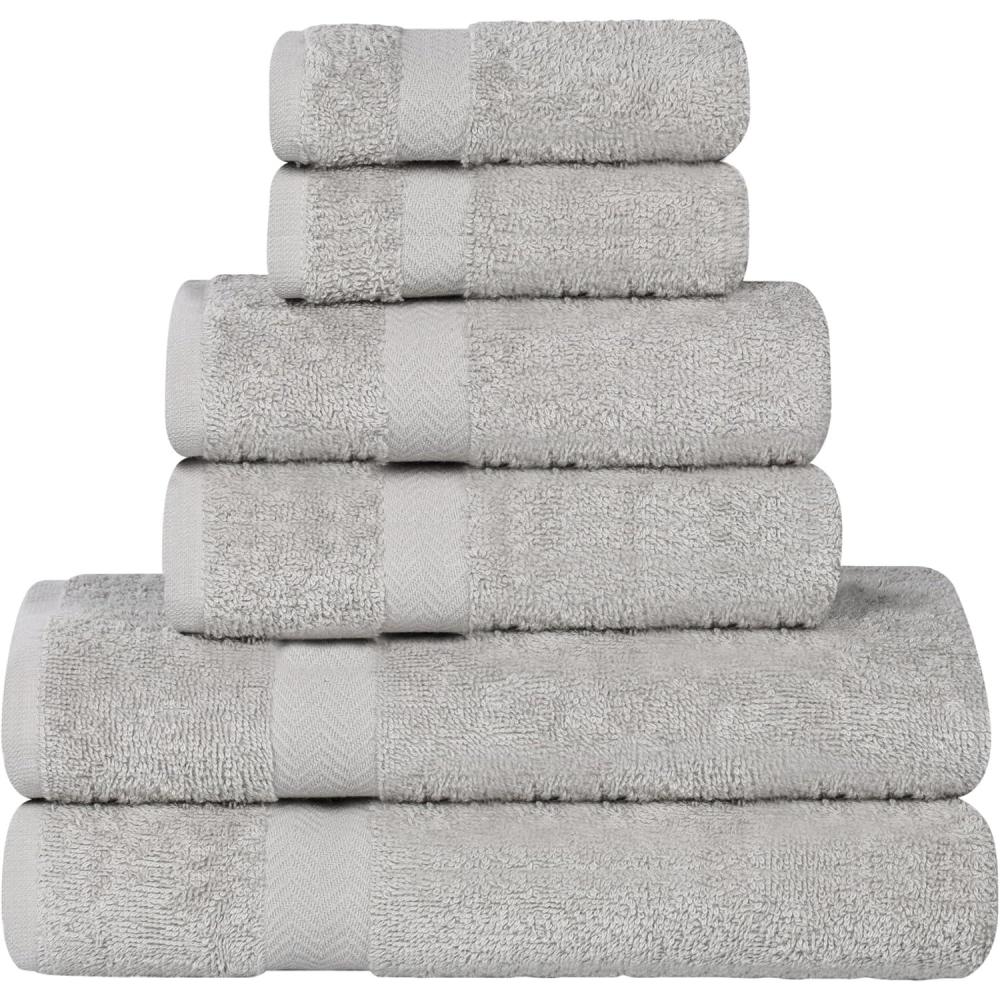 imageSuperior 8Piece Cotton Hand Towel Set Small Towels for Fast Dry Home Essentials Bathroom Decor Face Body Spa Resort Gym Lightweight Soft House Accessories Franklin Collection SilverSilver