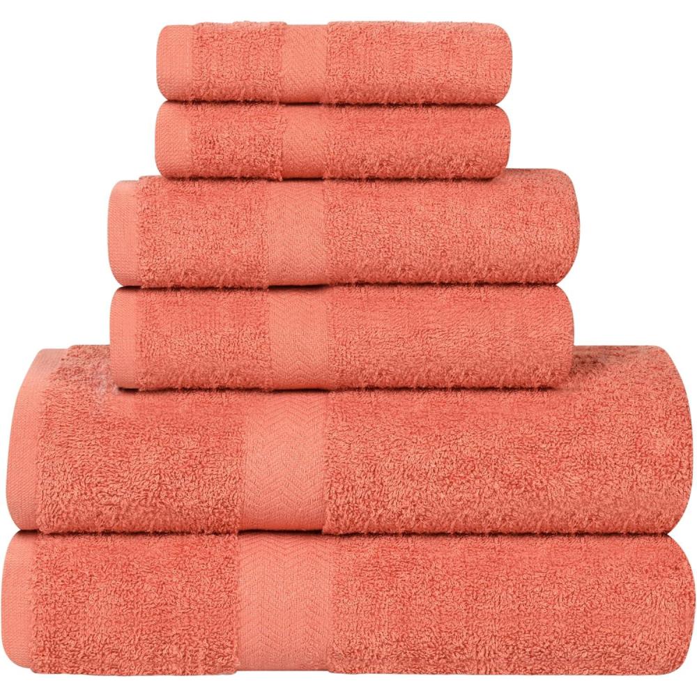 imageSuperior 8Piece Cotton Hand Towel Set Small Towels for Fast Dry Home Essentials Bathroom Decor Face Body Spa Resort Gym Lightweight Soft House Accessories Franklin Collection SilverCoral