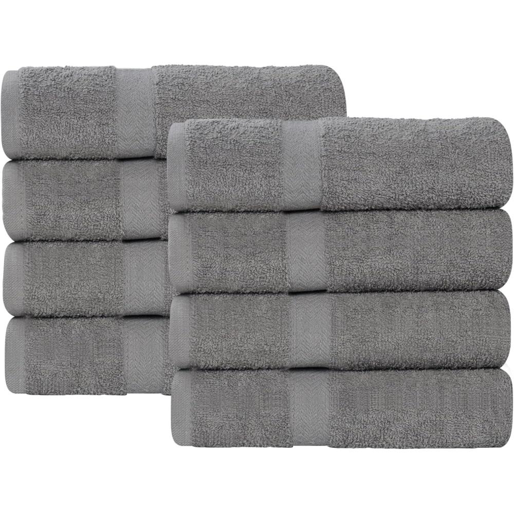 imageSuperior 8Piece Cotton Hand Towel Set Small Towels for Fast Dry Home Essentials Bathroom Decor Face Body Spa Resort Gym Lightweight Soft House Accessories Franklin Collection SilverCharcoal