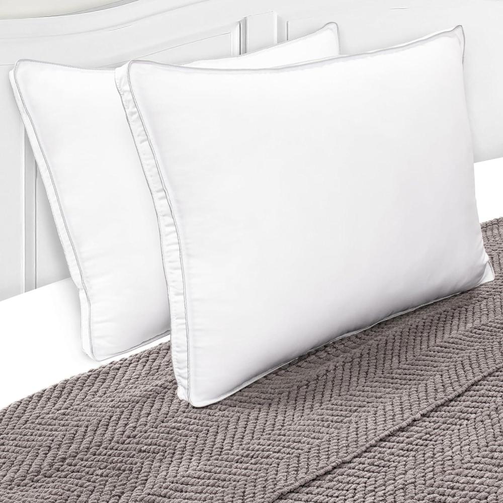 imageSuperior Gusset Microfiber Pillow Set Down Alternative Filling Medium Support For Neck Back Side Sleepers Breathable Soft Shell Luxury Sleeping Bedroom Pillows Set of 2 Standard SizeWhitegrey  Z