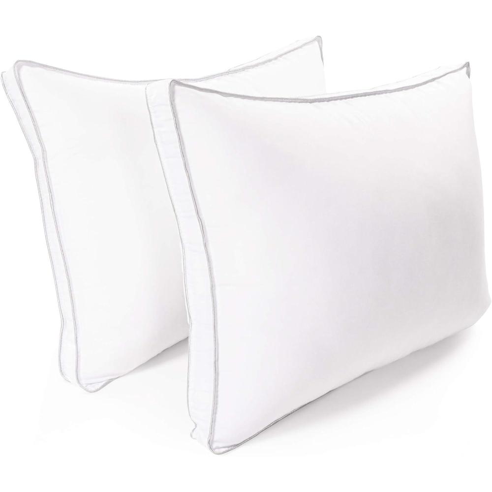 imageSuperior Gusset Microfiber Pillow Set Down Alternative Filling Medium Support For Neck Back Side Sleepers Breathable Soft Shell Luxury Sleeping Bedroom Pillows Set of 2 Standard SizeWhitegrey