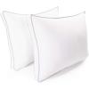 Superior Gusset Microfiber Pillow Set, Down Alternative Filling, Medium Support For Neck, Back, Side Sleepers, Breathable, Soft Shell, Luxury Sleeping, Bedroom Pillows, Set of 2, Standard Size(White-grey – Z)