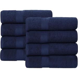 Superior 8-Piece Cotton Hand Towel Set, Small Towels for Fast Dry, Home Essentials, Bathroom Decor, Face, Body, Spa, Resort, Gym, Lightweight, Soft, House Accessories, Franklin Collection, Silver(Blue)