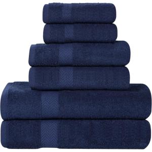 Superior 8-Piece Cotton Hand Towel Set, Small Towels for Fast Dry, Home Essentials, Bathroom Decor, Face, Body, Spa, Resort, Gym, Lightweight, Soft, House Accessories, Franklin Collection, Silver(Navy Blue)
