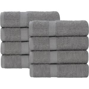 Superior 8-Piece Cotton Hand Towel Set, Small Towels for Fast Dry, Home Essentials, Bathroom Decor, Face, Body, Spa, Resort, Gym, Lightweight, Soft, House Accessories, Franklin Collection, Silver(Charcoal)