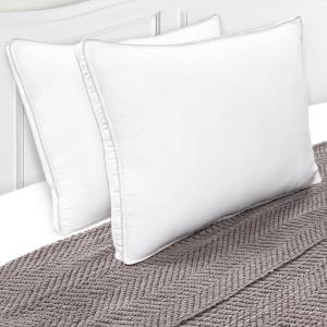 Superior Gusset Microfiber Pillow Set, Down Alternative Filling, Medium Support For Neck, Back, Side Sleepers, Breathable, Soft Shell, Luxury Sleeping, Bedroom Pillows, Set of 2, Standard Size(White-grey – Z)