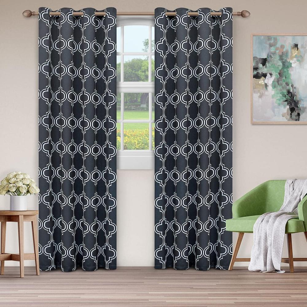 imageSuperior Bohemian Trellis Quality Soft Insulated Thermal Woven Blackout Grommet Printed Curtain Panel Pair Set Of 2 52 x 108  SilverGrey