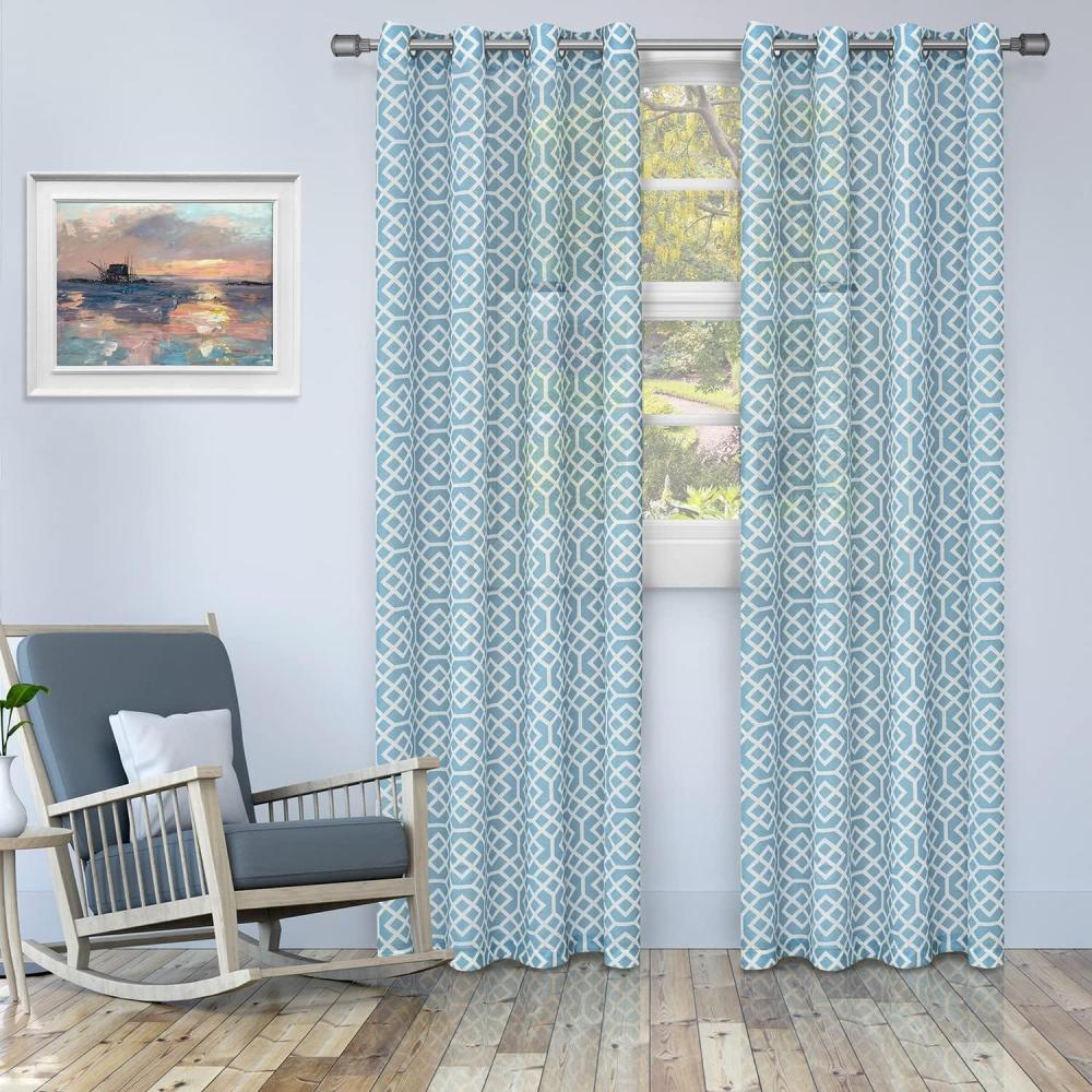 imageSuperior Honeycomb Printed Sheer Curtains Window Accents Geometric Trellis Perfect for Natural Light with Grommets Modern Transitional Traditional Curtain Set of 2 Panels 52X84 Navy BlueLight Blue