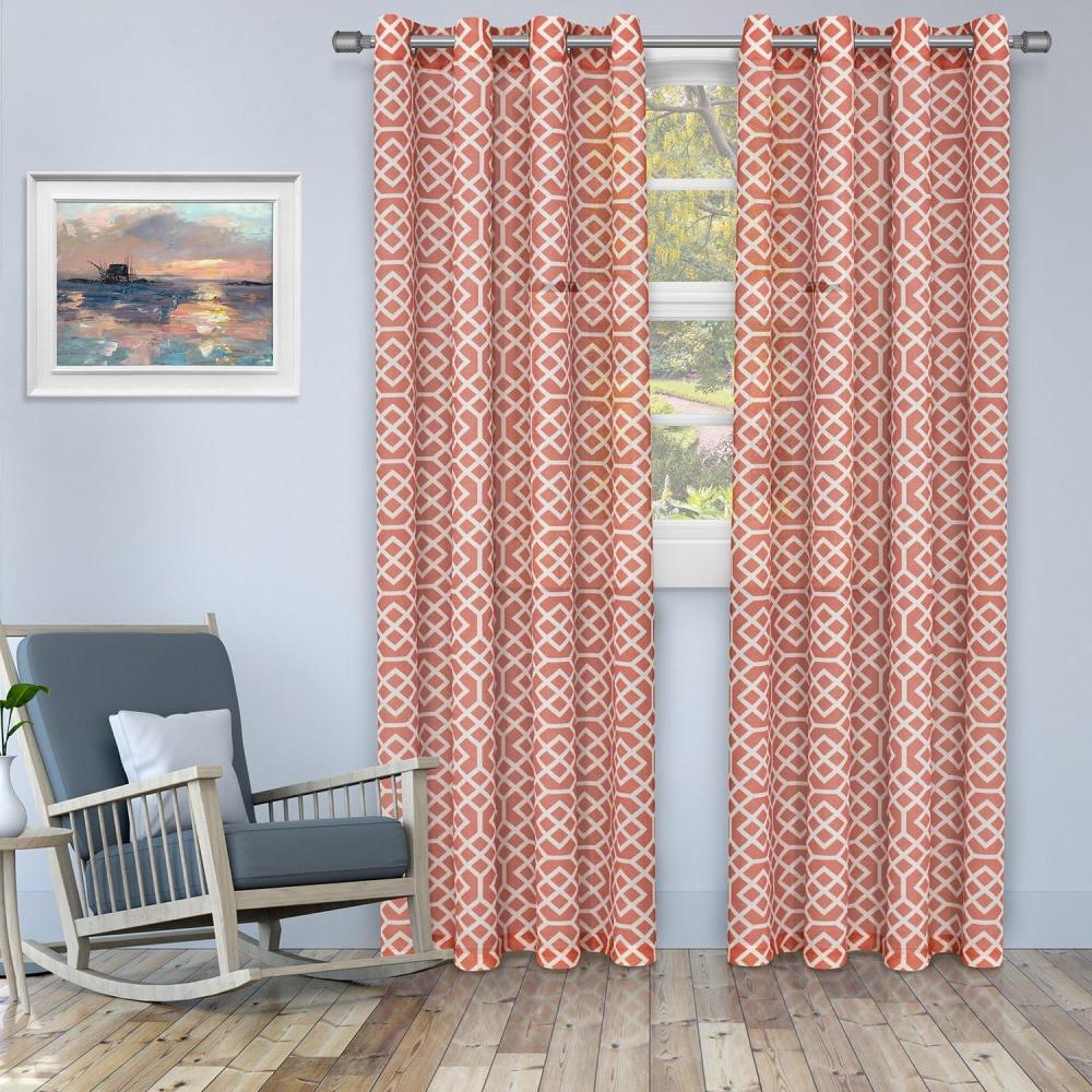 imageSuperior Honeycomb Printed Sheer Curtains Window Accents Geometric Trellis Perfect for Natural Light with Grommets Modern Transitional Traditional Curtain Set of 2 Panels 52X84 Navy BlueRust