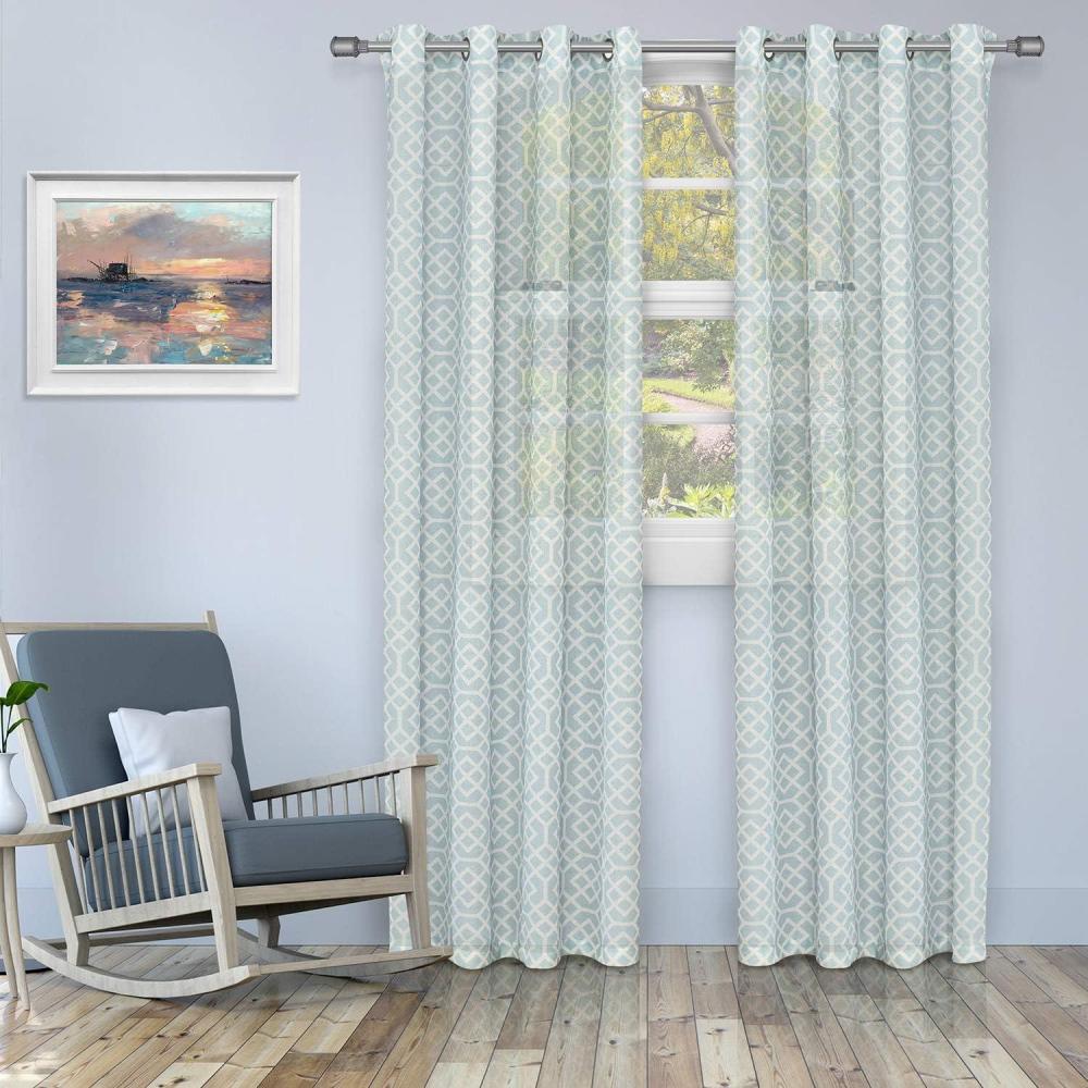 imageSuperior Honeycomb Printed Sheer Curtains Window Accents Geometric Trellis Perfect for Natural Light with Grommets Modern Transitional Traditional Curtain Set of 2 Panels 52X84 Navy BlueCyan