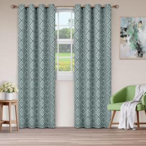 Superior Bohemian Trellis Quality Soft, Insulated, Thermal, Woven Blackout Grommet Printed Curtain Panel Pair (Set Of 2) 52″ x 108″ – Silver(Teal)