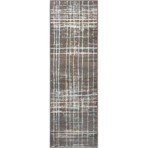 Superior Painted Stripes Collection Area Rug, 6mm Pile Height with Jute Backing, Affordable Contemporary Rugs, Chic Geometric Windowpane Pattern – 2’7″ x 8′ Runner, Grey