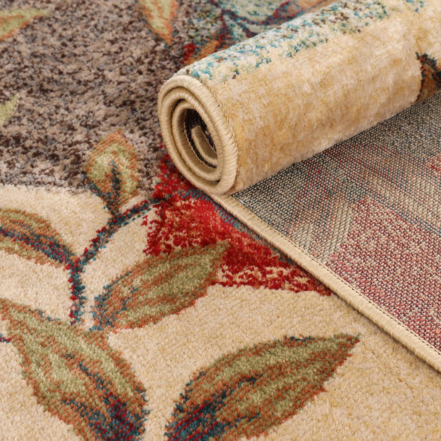 imageSuperior Indoor Area Rug or Runner Patchwork Rustic Leaves Floor Decor Soft Plush Rugs for Living Room Office Kitchen Dining Aesthetic Home Accessories Zelder Collection 2ft 7in x 8ft  BeigeMulti Color