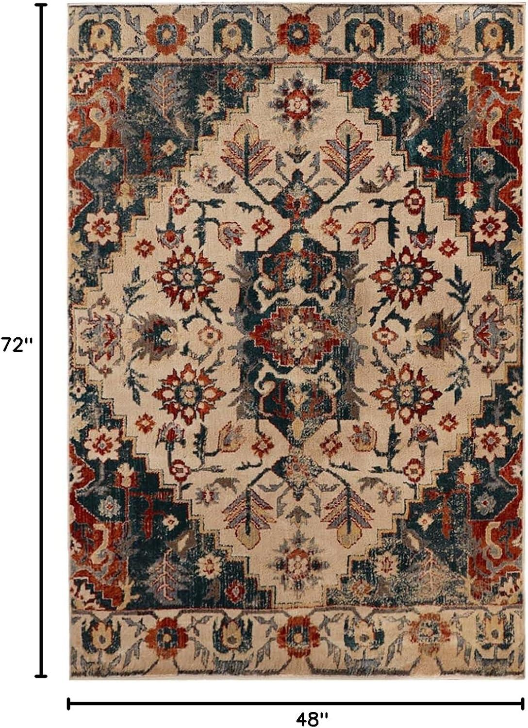 imageSuperior Indoor Area Rug or Runner Patchwork Rustic Leaves Floor Decor Soft Plush Rugs for Living Room Office Kitchen Dining Aesthetic Home Accessories Zelder Collection 2ft 7in x 8ft  BeigeIvoryteal