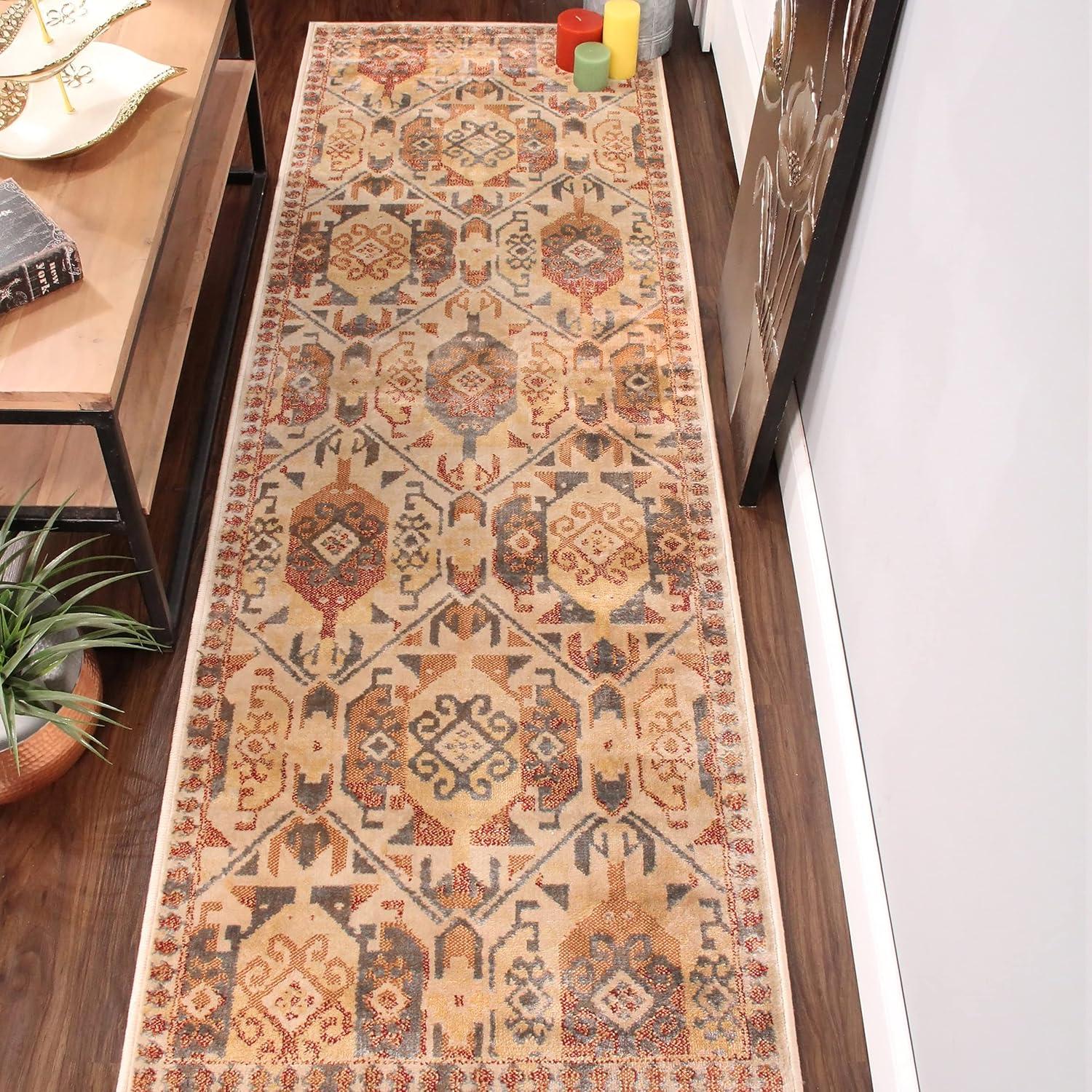 imageSuperior Indoor Area Rug or Runner Patchwork Rustic Leaves Floor Decor Soft Plush Rugs for Living Room Office Kitchen Dining Aesthetic Home Accessories Zelder Collection 2ft 7in x 8ft  BeigeRust