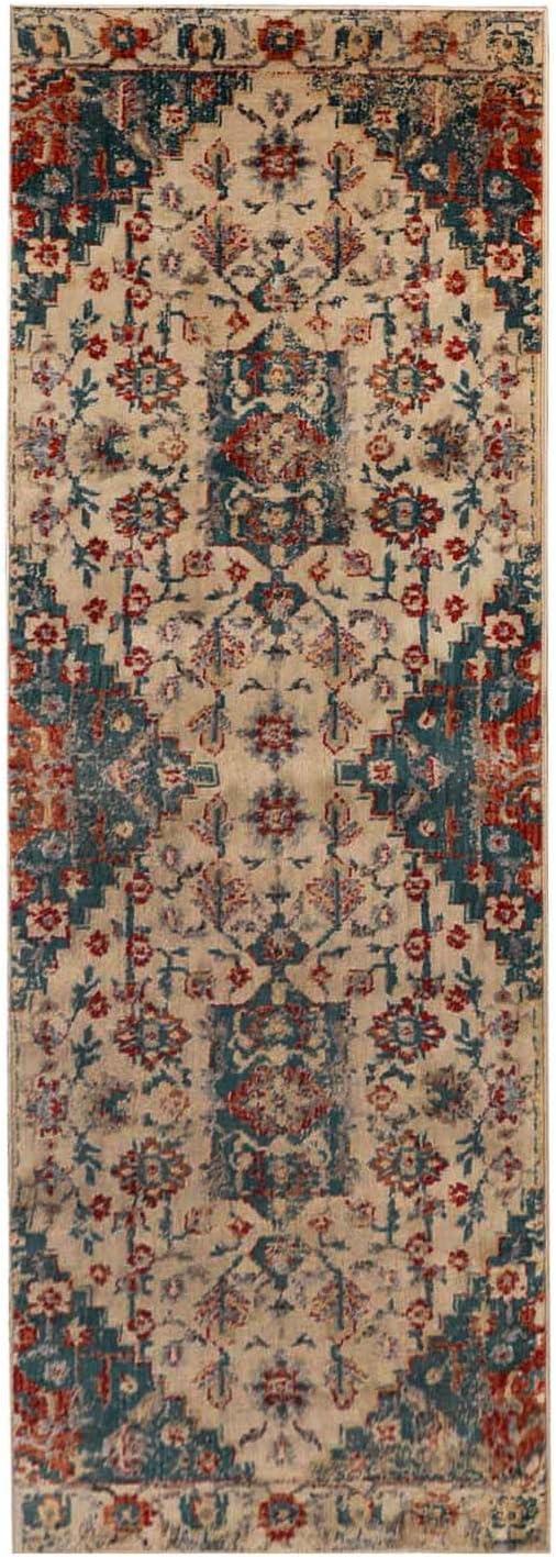 imageSuperior Indoor Area Rug or Runner Patchwork Rustic Leaves Floor Decor Soft Plush Rugs for Living Room Office Kitchen Dining Aesthetic Home Accessories Zelder Collection 2ft 7in x 8ft  BeigeIvoryteal