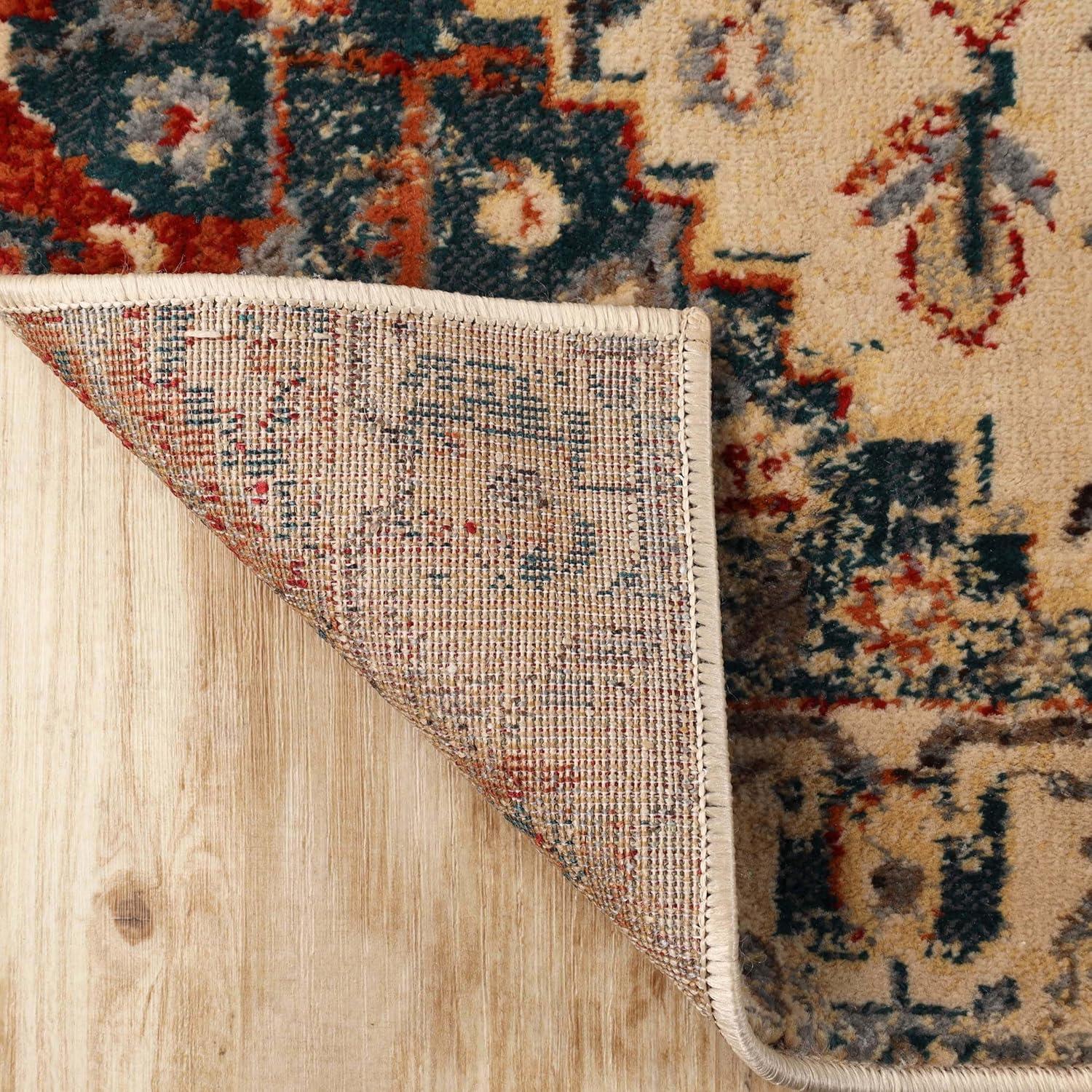 imageSuperior Indoor Area Rug or Runner Patchwork Rustic Leaves Floor Decor Soft Plush Rugs for Living Room Office Kitchen Dining Aesthetic Home Accessories Zelder Collection 2ft 7in x 8ft  BeigeIvoryteal