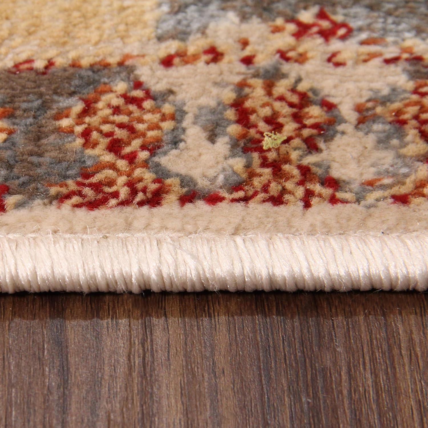 imageSuperior Indoor Area Rug or Runner Patchwork Rustic Leaves Floor Decor Soft Plush Rugs for Living Room Office Kitchen Dining Aesthetic Home Accessories Zelder Collection 2ft 7in x 8ft  BeigeRust