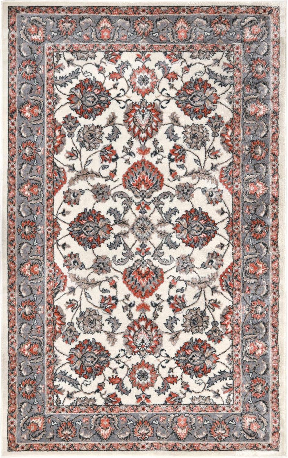 imageSuperior Indoor Area Rug with Jute Backing Chic Bordered Floor Decor for Living Room Bedroom Office Entryway Kitchen Dining Floral Design Lille Collection 4 x 6 BrownSalmon