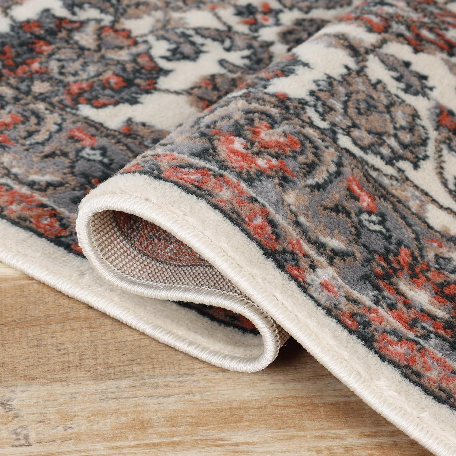 imageSuperior Indoor Area Rug with Jute Backing Chic Bordered Floor Decor for Living Room Bedroom Office Entryway Kitchen Dining Floral Design Lille Collection 4 x 6 BrownSalmon