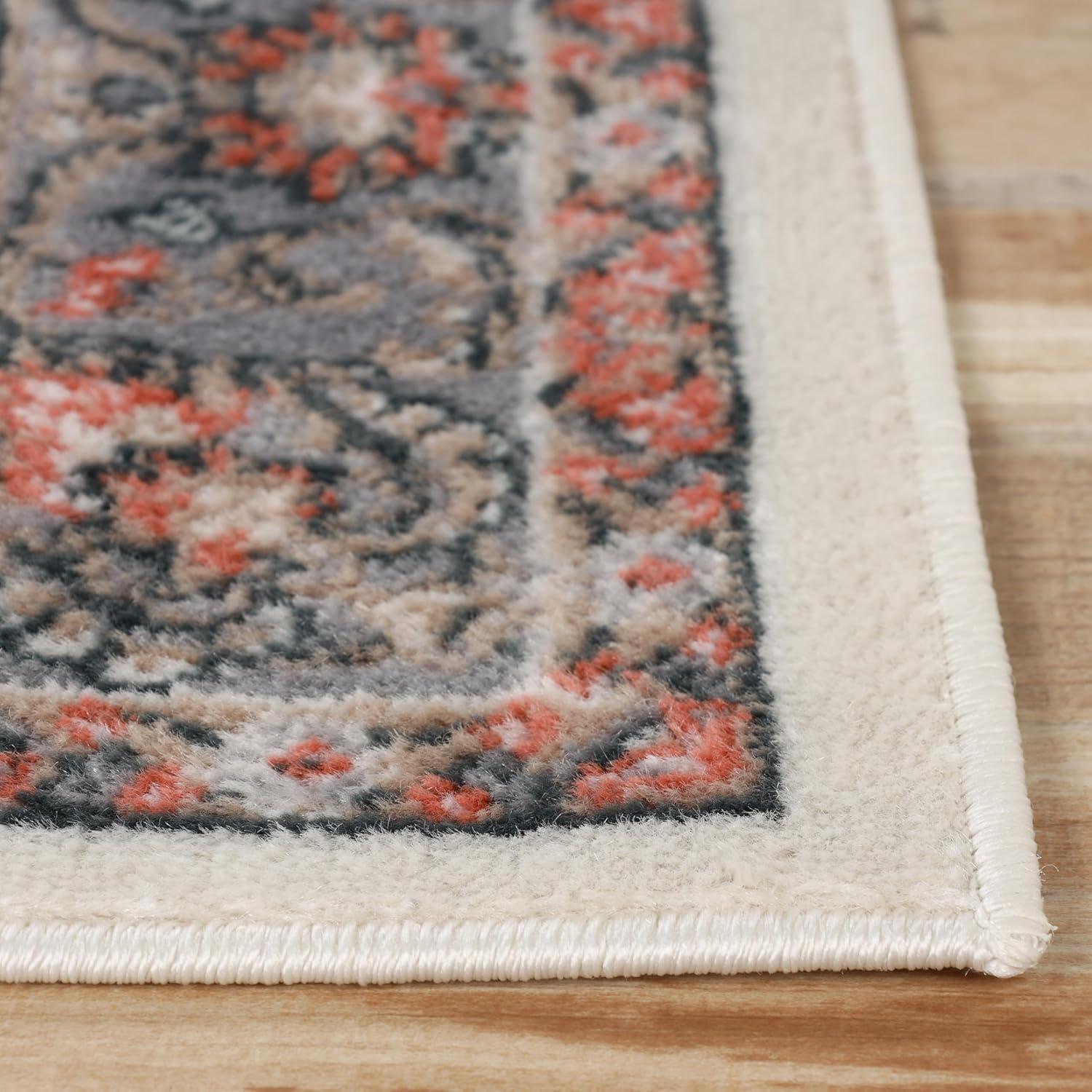 imageSuperior Indoor Area Rug with Jute Backing Chic Bordered Floor Decor for Living Room Bedroom Office Entryway Kitchen Dining Floral Design Lille Collection 4 x 6 BrownSalmon