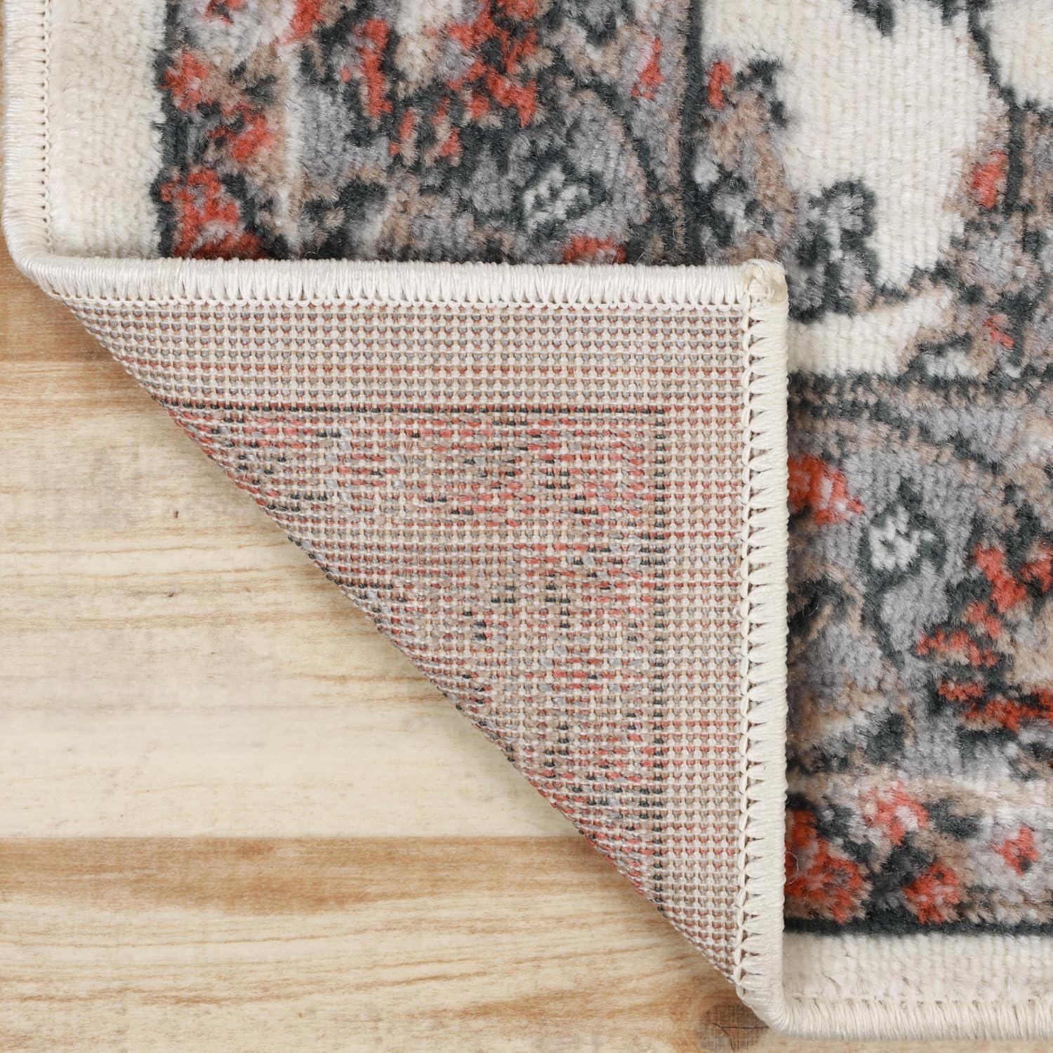 imageSuperior Indoor Area Rug with Jute Backing Chic Bordered Floor Decor for Living Room Bedroom Office Entryway Kitchen Dining Floral Design Lille Collection 4 x 6 BrownSalmon
