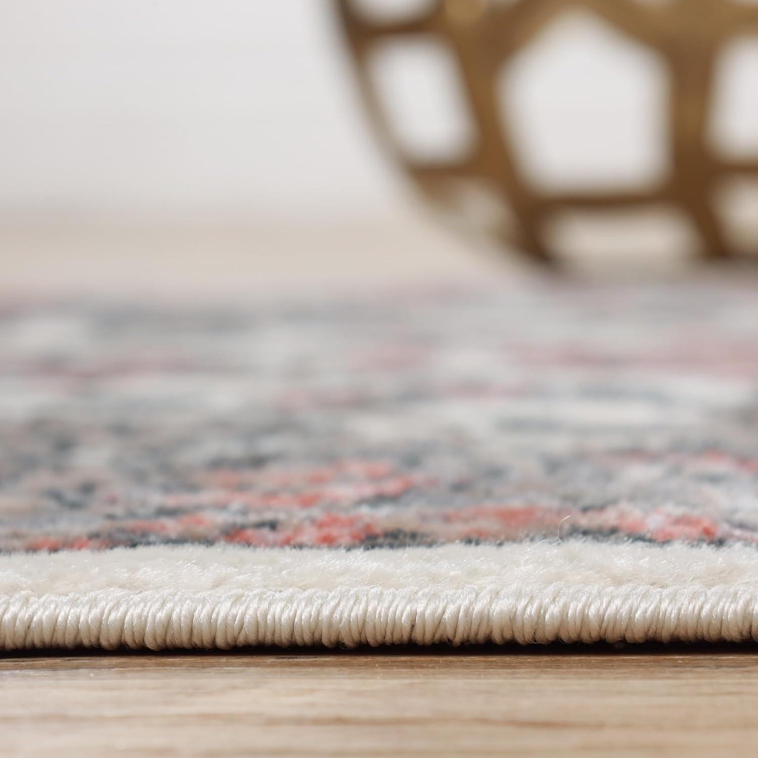 imageSuperior Indoor Area Rug with Jute Backing Chic Bordered Floor Decor for Living Room Bedroom Office Entryway Kitchen Dining Floral Design Lille Collection 4 x 6 BrownSalmon