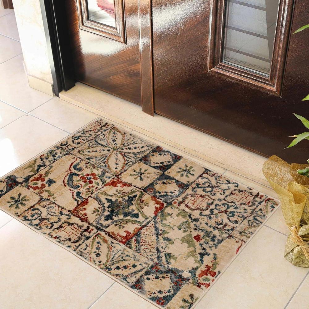 imageSUPERIOR Indoor Runner Rug Modern Rustic Patchwork Jute Backing Rugs Decor for Office Living Room Dorm Kitchen Dining Entryway Floor Throw Vanessa Collection 8 x 10 TealTeal