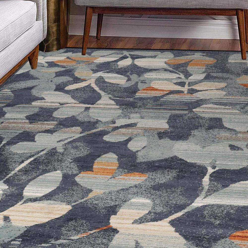 imageSuperior Indoor Area Rug Jute Backing Plush Modern Rugs for Family Kitchen Floors Office Floor Cover Vine Leaves Design Rugs Mahonia Collection 5 x 8 Blue