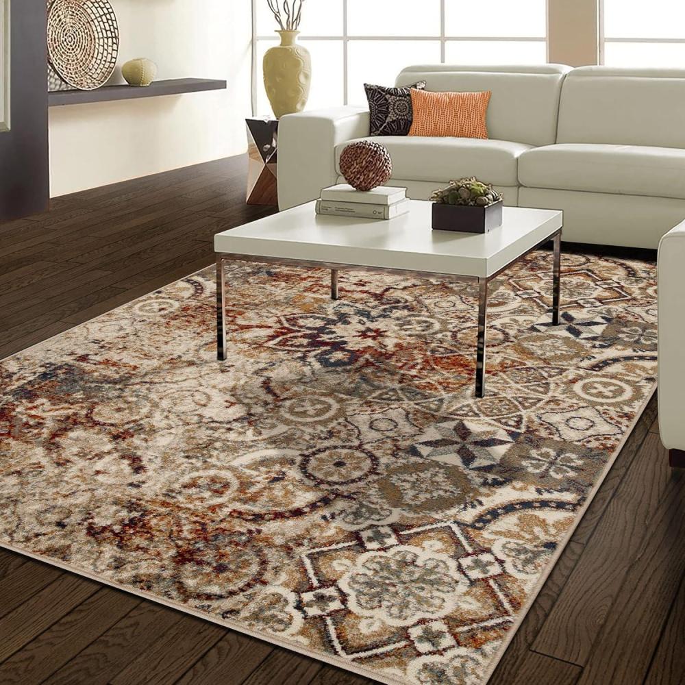 imageSuperior Indoor Area Rug Jute Backing Soft Modern Rugs for Entryway Kitchen Floors Office Floor Cover Floral Medallion Rugs Rangoli Collection 4 x 6 BlueMaroon