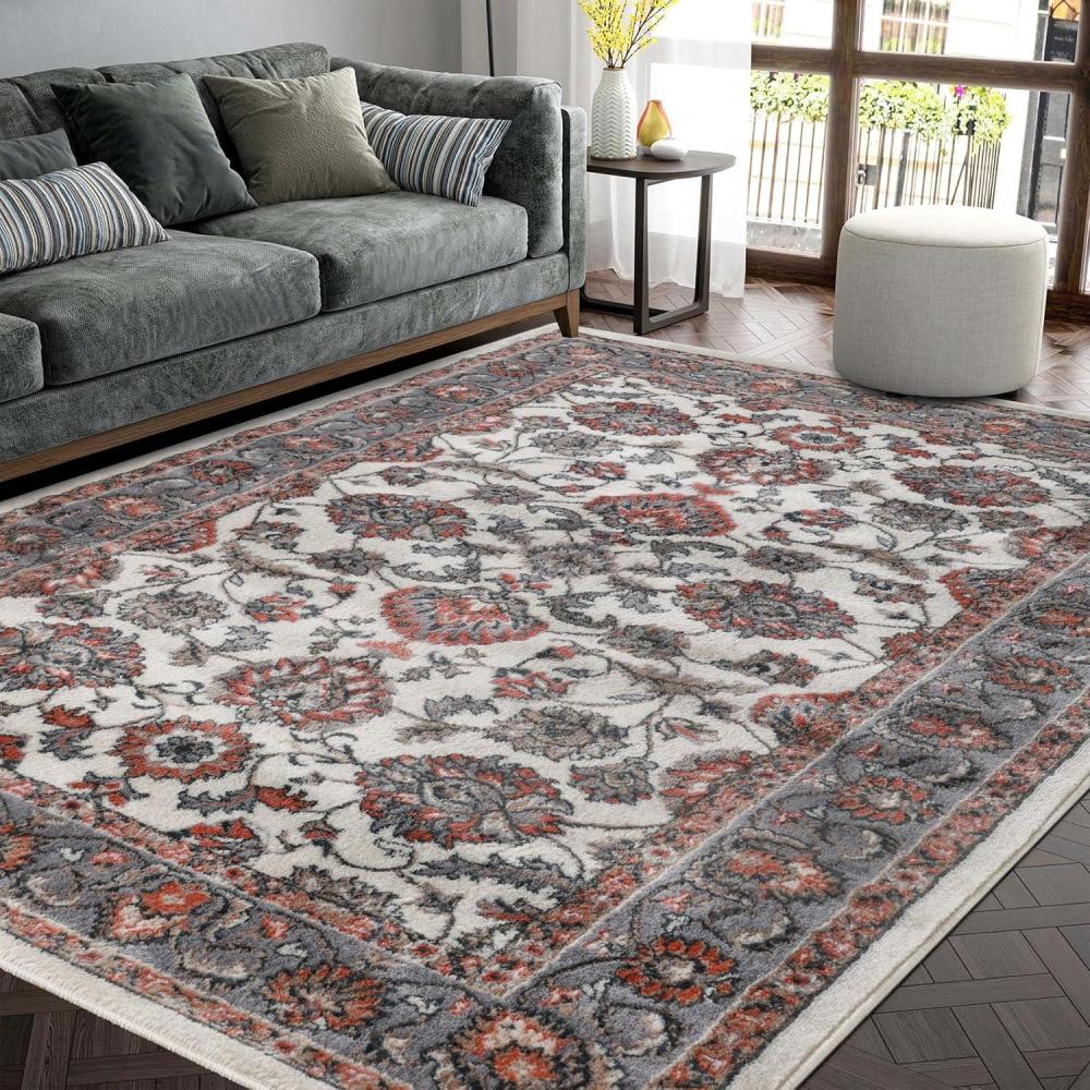 imageSuperior Indoor Area Rug with Jute Backing Chic Bordered Floor Decor for Living Room Bedroom Office Entryway Kitchen Dining Floral Design Lille Collection 4 x 6 BrownSalmon