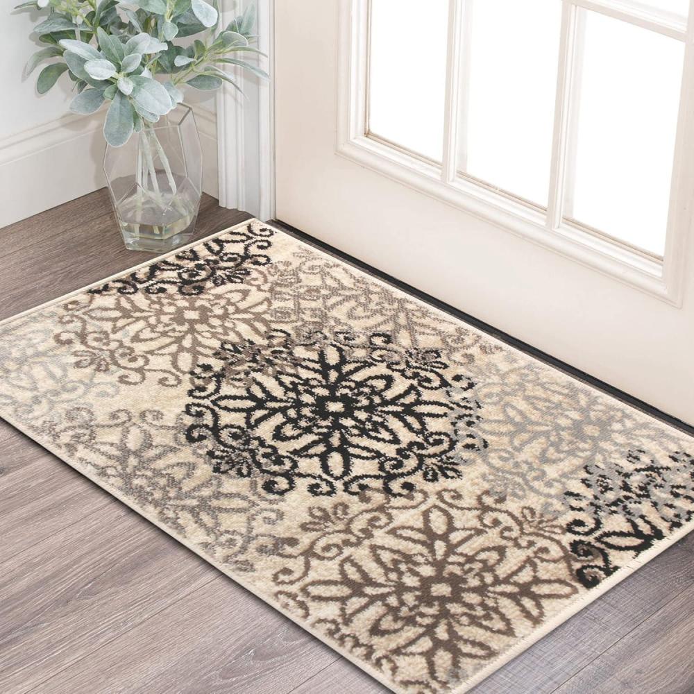 imageSuperior Millbrae Floral Medallion Indoor Area Rug for Living Room Bedroom Office Kitchen Dining Washable Rugs Jute Backing Elegant Leigh Collection 2 x 3 BlueBeige