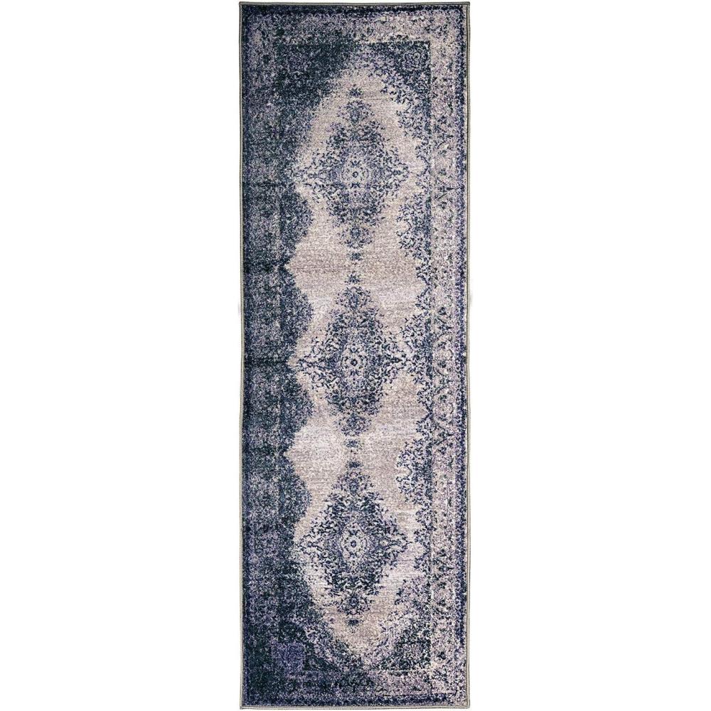 imageSuperior Modern Medallion Area Rug for Living Room Bedroom Office Kitchen Dining Washable Rugs Foam Backing Marulan Collection 2 7 x 8 BlueGray